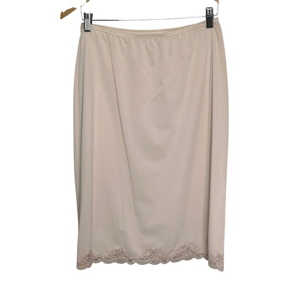 Vintage Shadowline Half Slip Large Tall Beige Nylon Lace Trim 27" USA Made - Picture 5 of 8